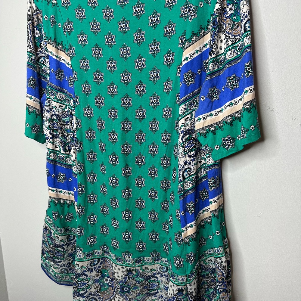 Chico's Bohemian Green And Blue Multi Print Top Size 2/Large - Picture 7 of 7